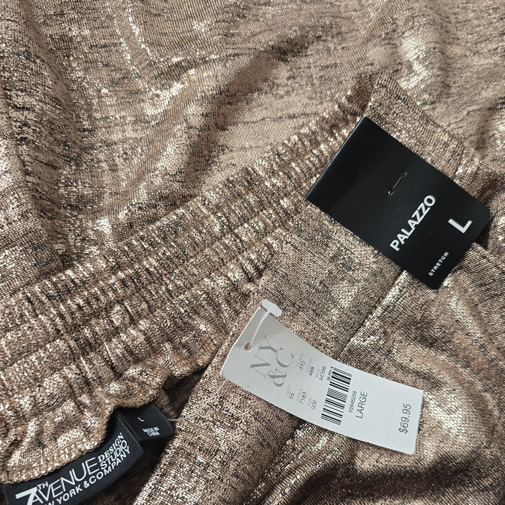 New York & Company Metallic Rose Gold Wide-Leg Jumpsuit Pants - Picture 9 of 9